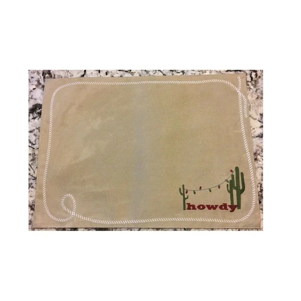 Christmas Holiday Western Southwestern Placemats HOWDY Cactus Lights Set of 4